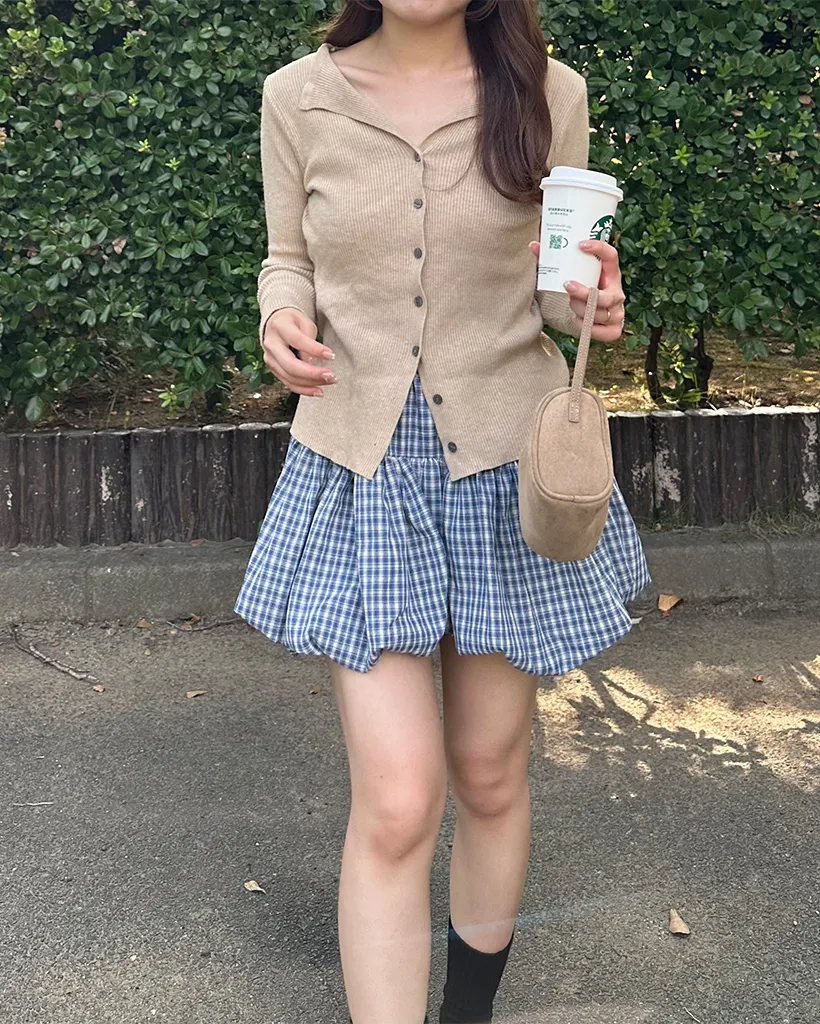 ベルトセットチェックバルーンミニスカート