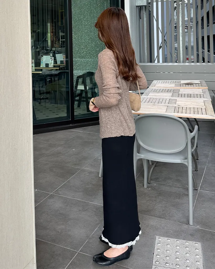 レースヘムマキシニットスカート