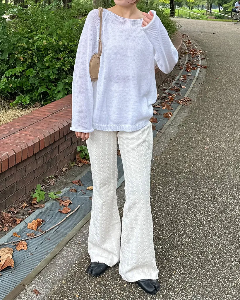ウエストゴムウェーブジャガードニットパンツ