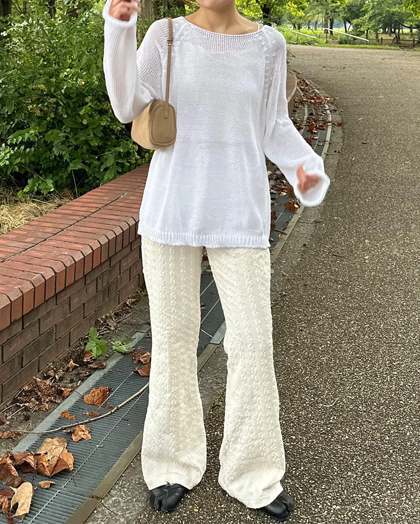 ウエストゴムウェーブジャガードニットパンツ