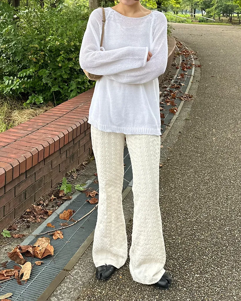 ウエストゴムウェーブジャガードニットパンツ