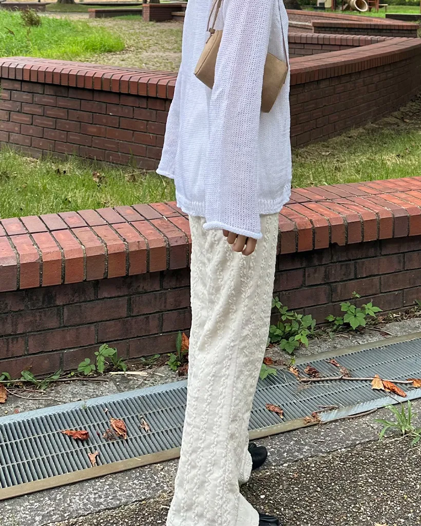 ウエストゴムウェーブジャガードニットパンツ