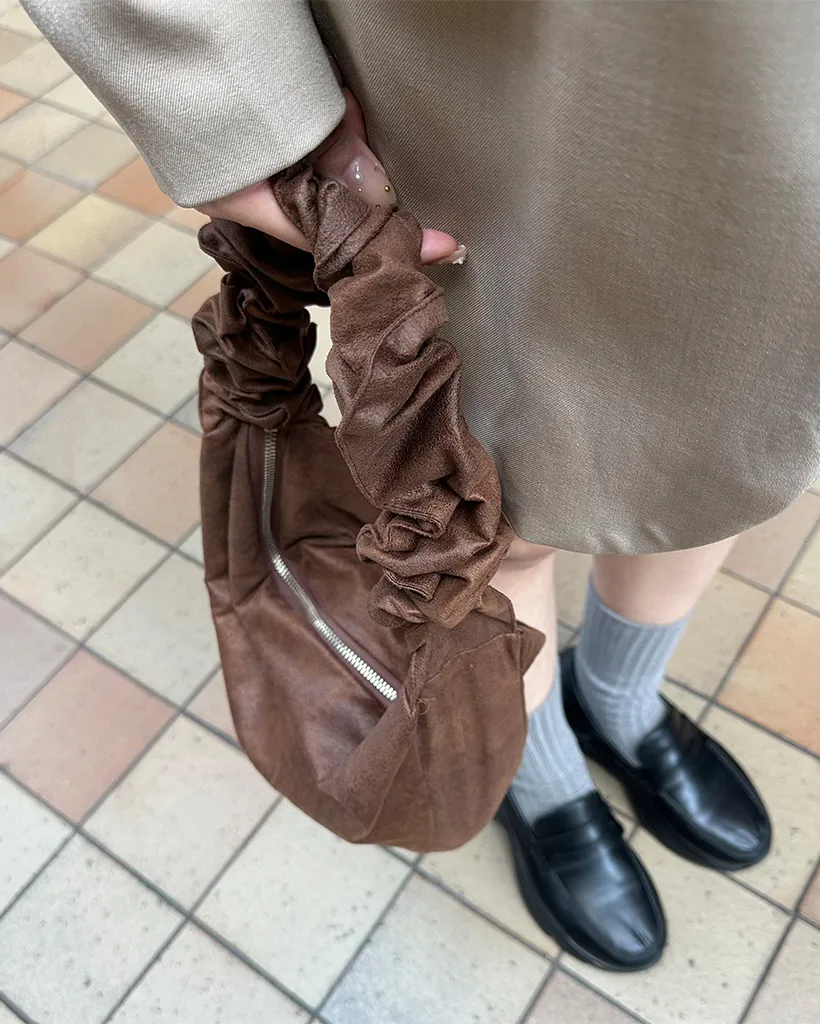 2wayギャザーショルダースエードバッグ