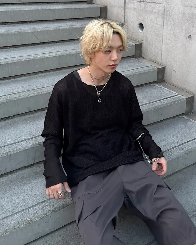 ユニセックスルーズフィットシースルーニット