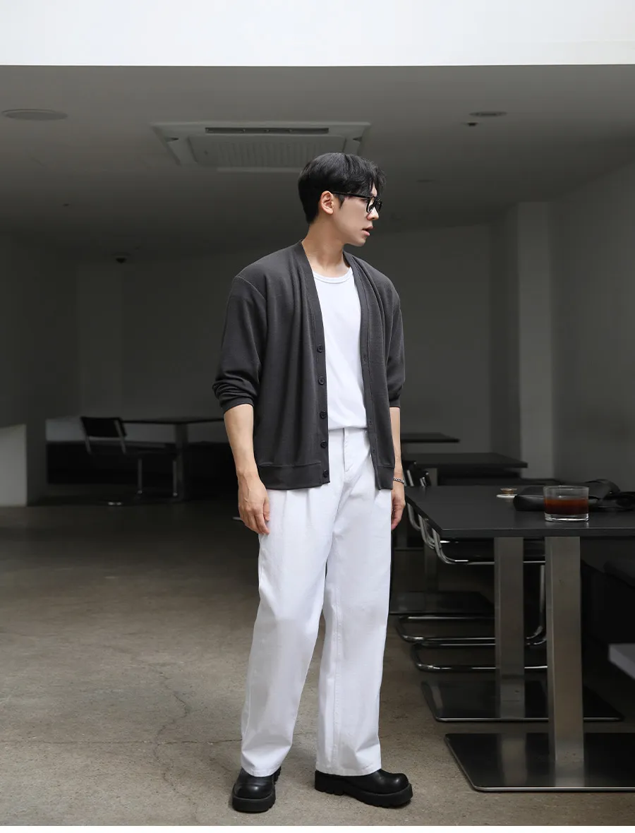 ルーズフィットソリッドVネックカーディガン