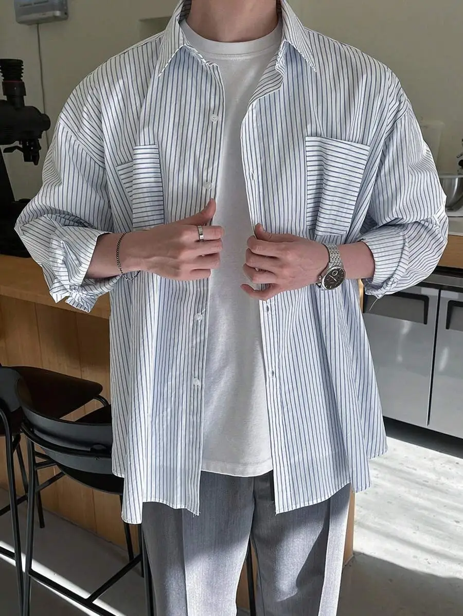 ストライプ柄 ドロップショルダーシャツ メンズ 長袖シャツ
