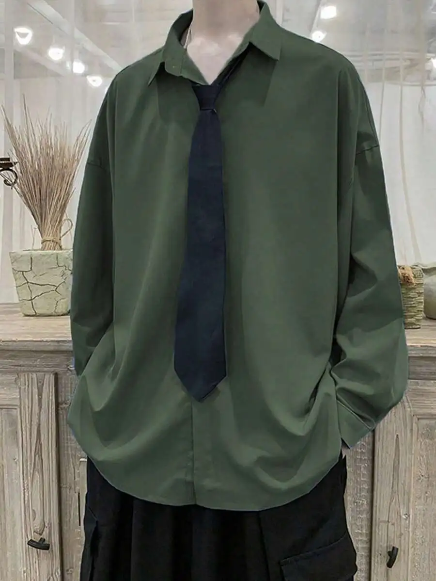 ルーズフィット 無地 メンズ ドロップショルダー シャツ