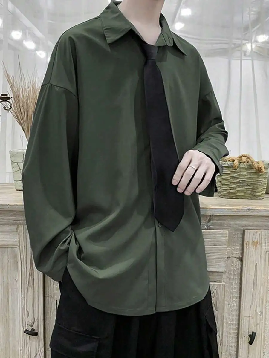 ルーズフィット 無地 メンズ ドロップショルダー シャツ
