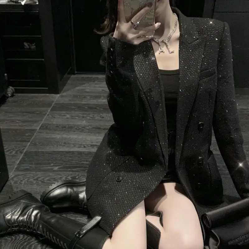 アウタースーツ 高級感 OL/通勤 ツイード ブラック ホワイト