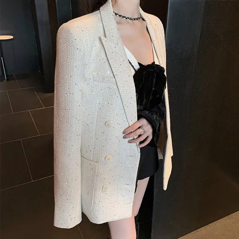 アウタースーツ 高級感 OL/通勤 ツイード ブラック ホワイト