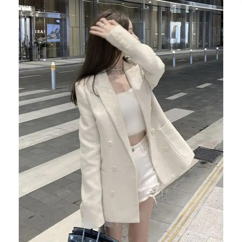 アウタースーツ 高級感 OL/通勤 ツイード ブラック ホワイト