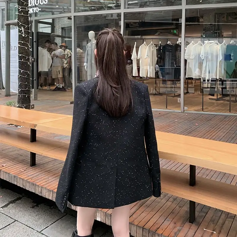 アウタースーツ 高級感 OL/通勤 ツイード ブラック ホワイト