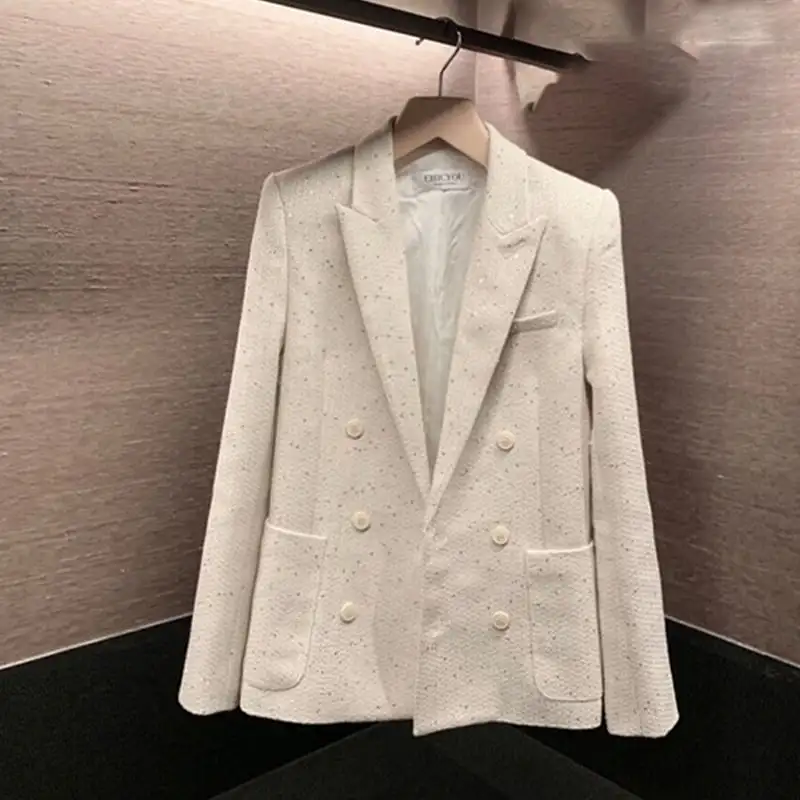 アウタースーツ 高級感 OL/通勤 ツイード ブラック ホワイト