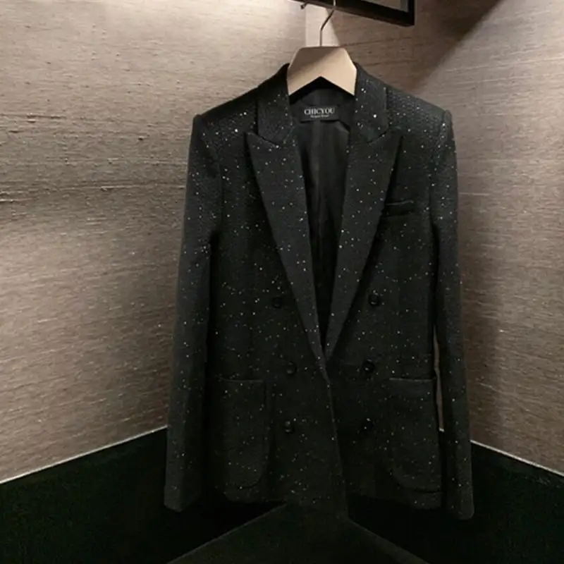 アウタースーツ 高級感 OL/通勤 ツイード ブラック ホワイト