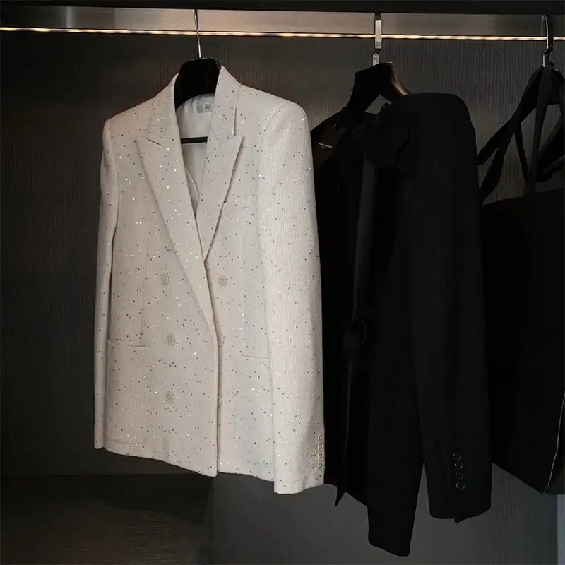 アウタースーツ 高級感 OL/通勤 ツイード ブラック ホワイト