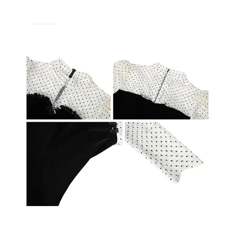 ワンピース ビロード ドット柄 ティアード ブラック