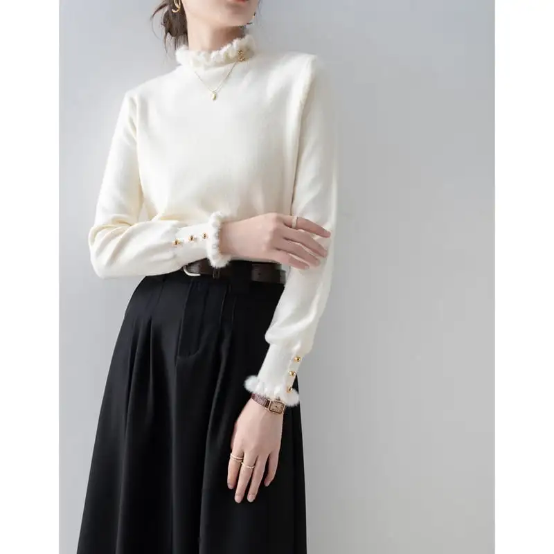 トップス ニット無地 エレガント タートルネック 長袖