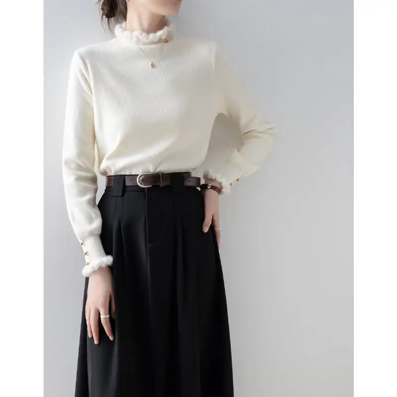 トップス ニット無地 エレガント タートルネック 長袖