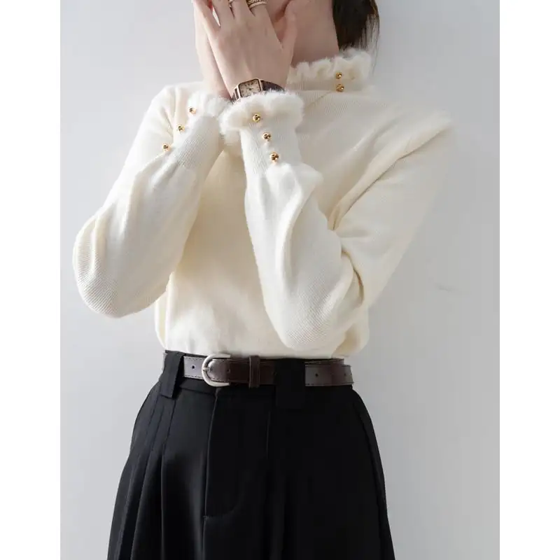 トップス ニット無地 エレガント タートルネック 長袖