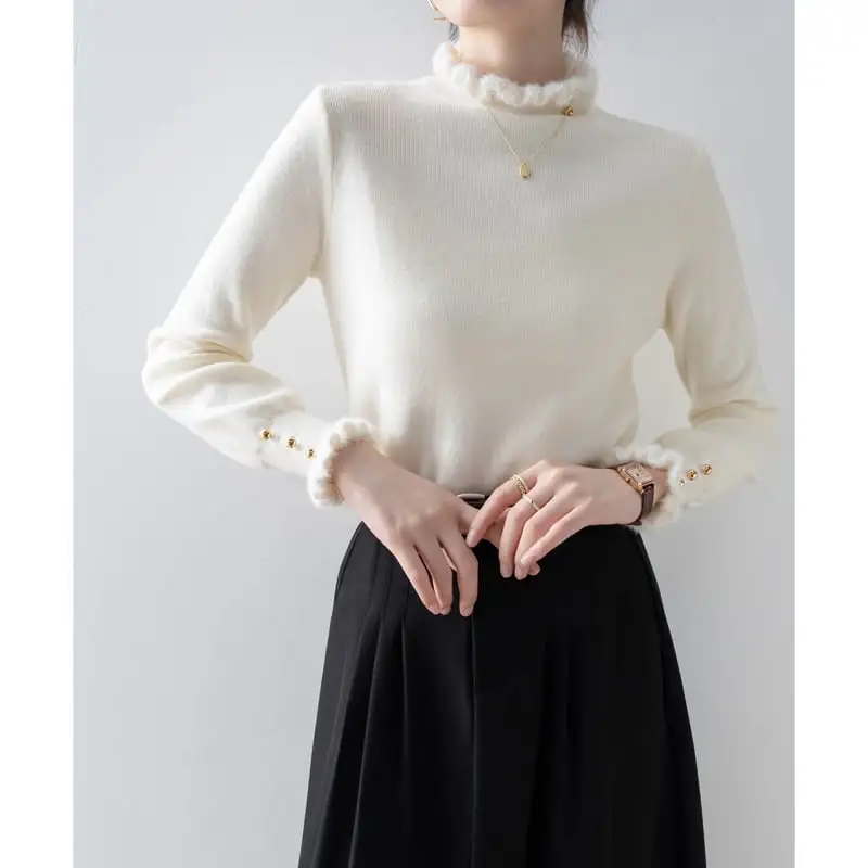 トップス ニット無地 エレガント タートルネック 長袖