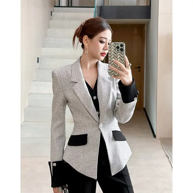 アウター スーツ 通勤 配色 フェイクレイヤード 長袖