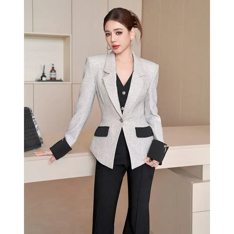 アウター スーツ 通勤 配色 フェイクレイヤード 長袖