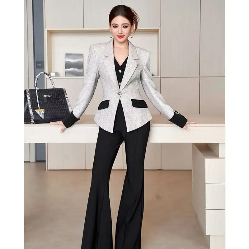 アウター スーツ 通勤 配色 フェイクレイヤード 長袖