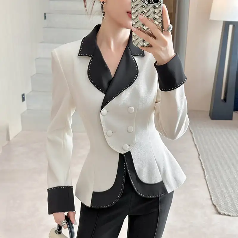 アウター スーツ 配色 ダブルブレスト フェミニン 長袖