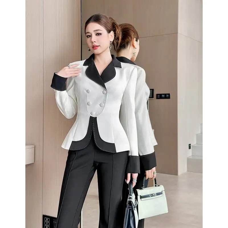 アウター スーツ 配色 ダブルブレスト フェミニン 長袖