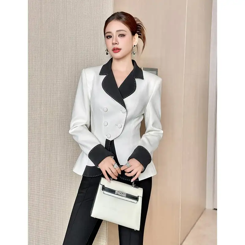 アウター スーツ 配色 ダブルブレスト フェミニン 長袖