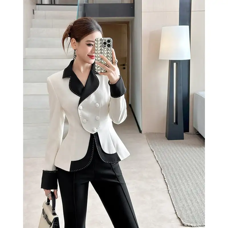 アウター スーツ 配色 ダブルブレスト フェミニン 長袖