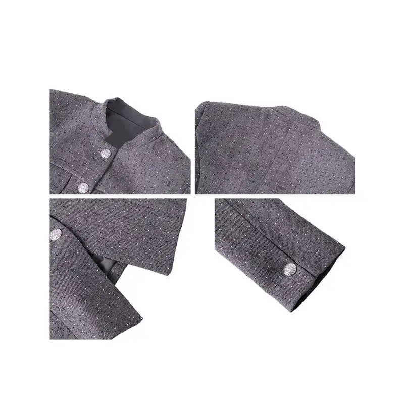 アウター ジャケット 長袖 スタンドカラー スリム ラメ加工 ダークグレー