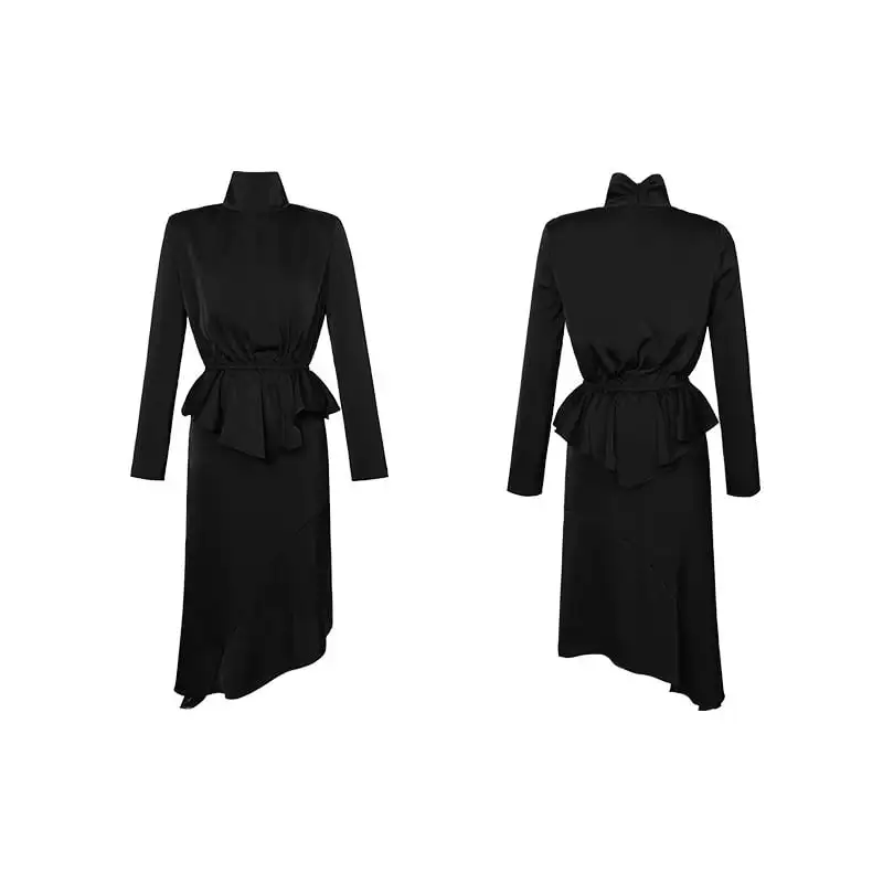 セットアップ トップス+スカート フェミニン 不規則 長袖 ブラック