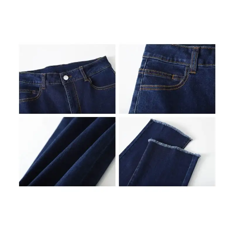 ボトムス デニムパンツ フリンジ加工 ワイドレッグ ダークブルー