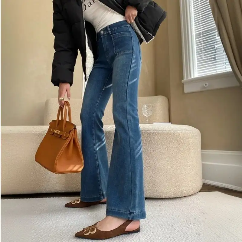 ボトムス デニムパンツ 2色展開 ワイドレッグ ファッション ブルー ブラック