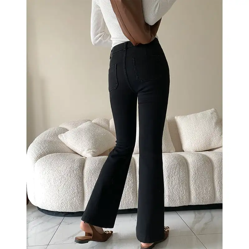 ボトムス デニムパンツ 2色展開 ワイドレッグ ファッション ブルー ブラック