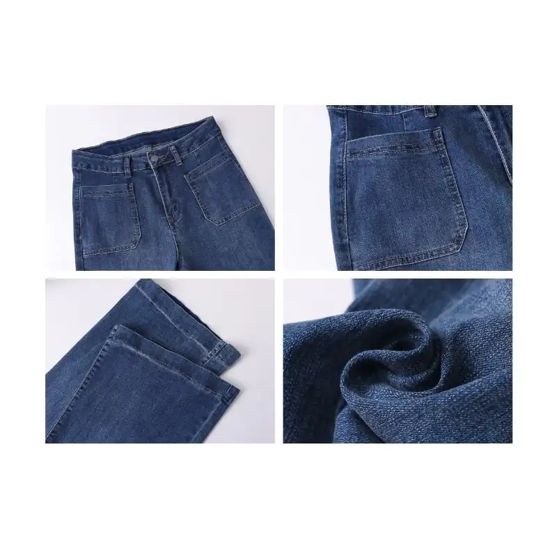 ボトムス デニムパンツ 2色展開 ワイドレッグ ファッション ブルー ブラック