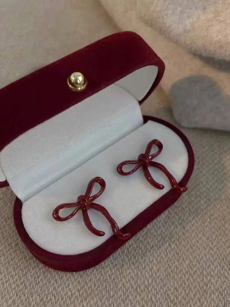 1ペア ちょう結び 蝶ピアス バーガンディ ビジネス カジュアル デイリー