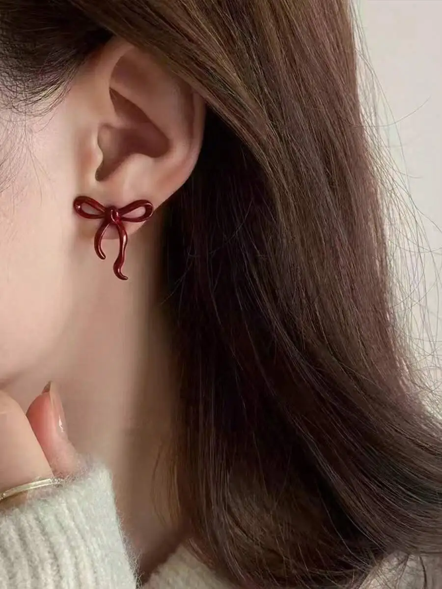 1ペア ちょう結び 蝶ピアス バーガンディ ビジネス カジュアル デイリー