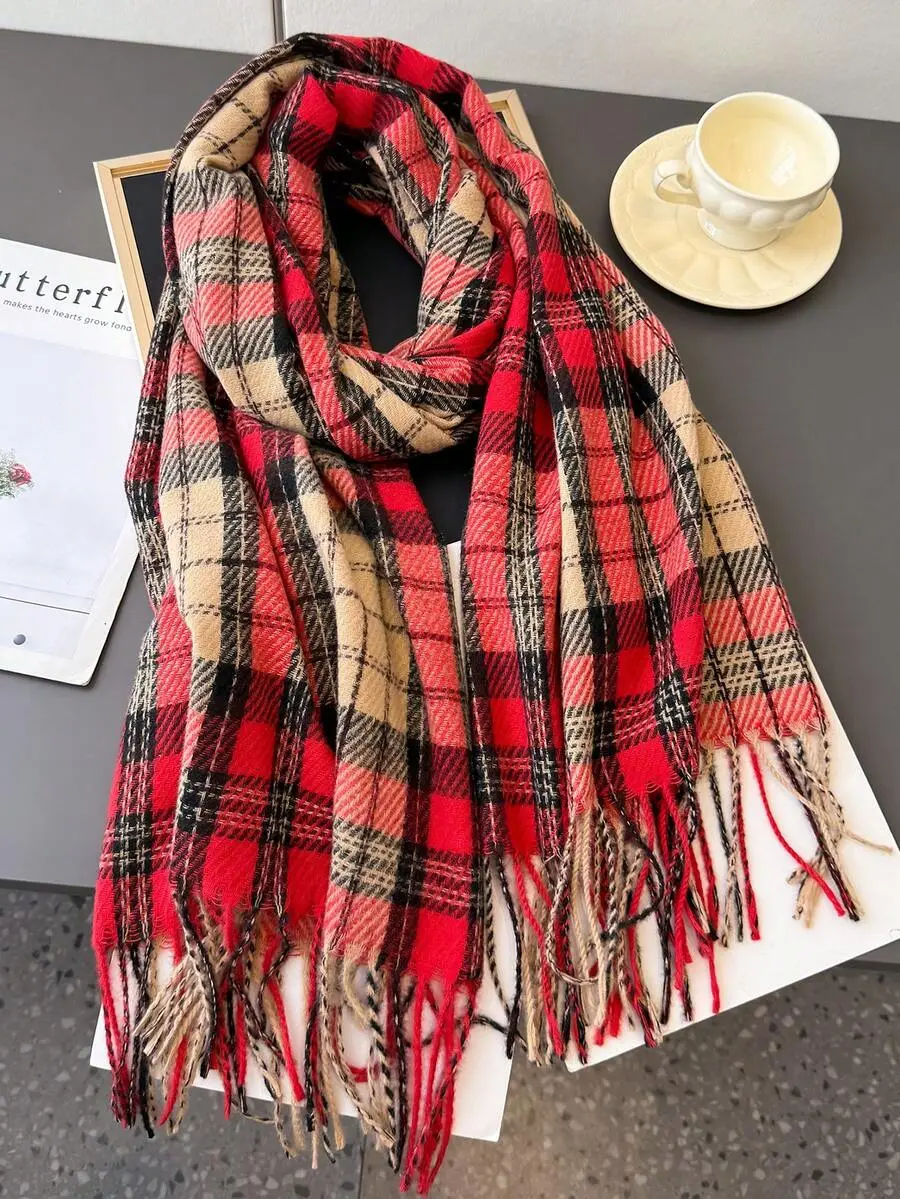 秋冬 レディース エレガント チェック ストライプ スカーフ/ショール