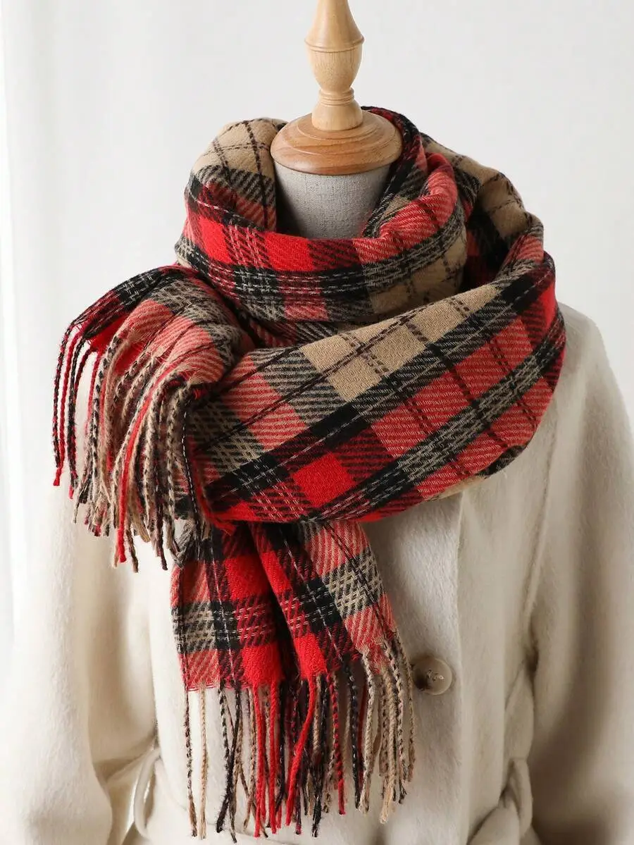 秋冬 レディース エレガント チェック ストライプ スカーフ/ショール