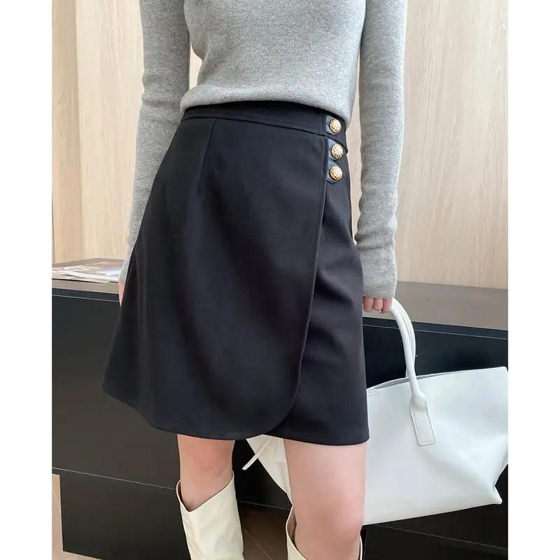 ボトムス スカート 2色展開  無地 通勤 流行兆し ブラック コーヒー色