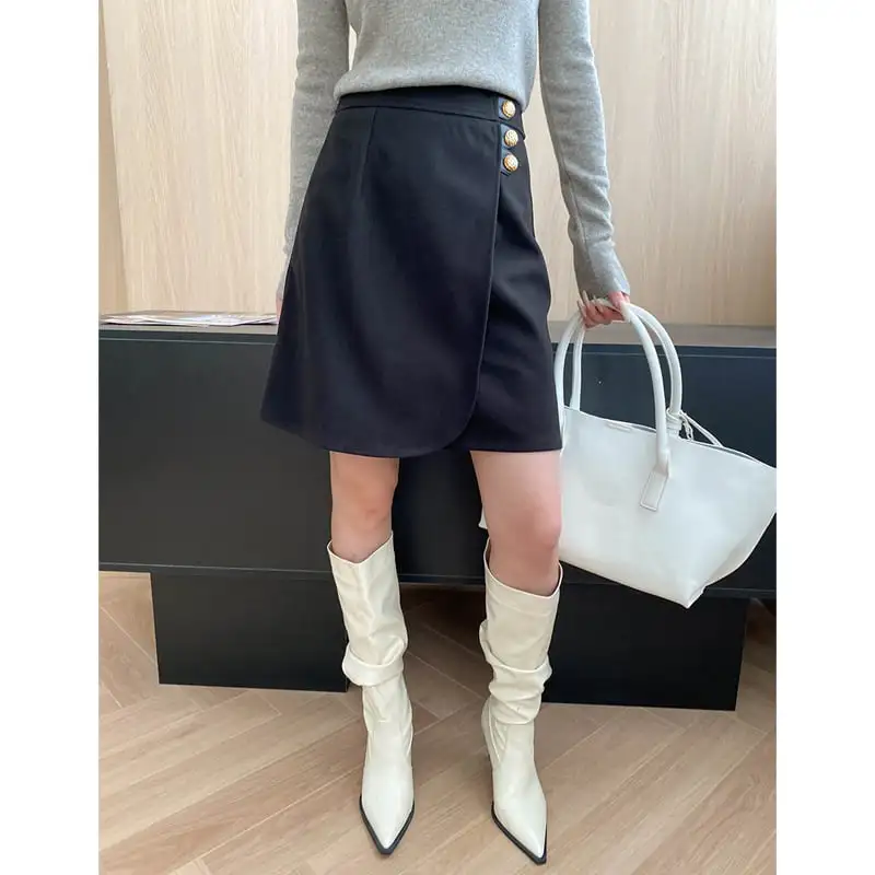 ボトムス スカート 2色展開  無地 通勤 流行兆し ブラック コーヒー色