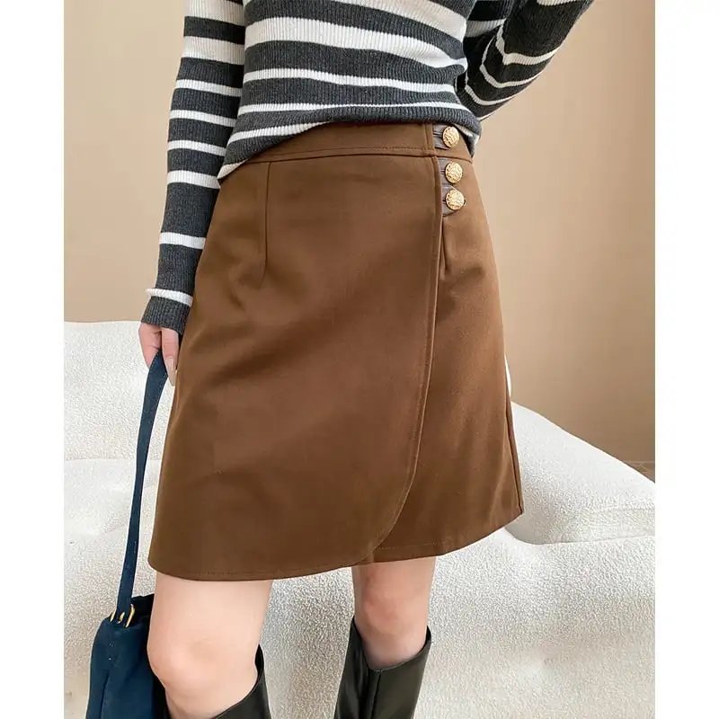 ボトムス スカート 2色展開  無地 通勤 流行兆し ブラック コーヒー色