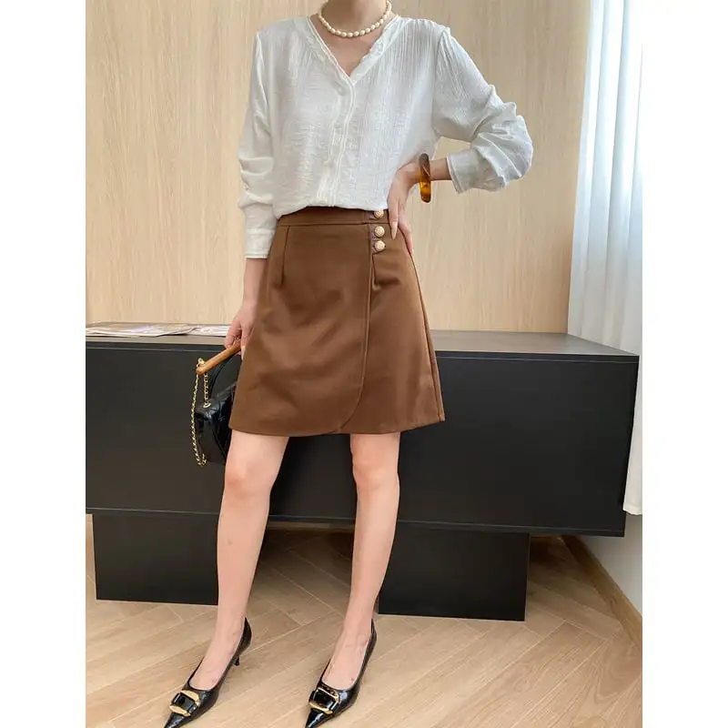 ボトムス スカート 2色展開  無地 通勤 流行兆し ブラック コーヒー色