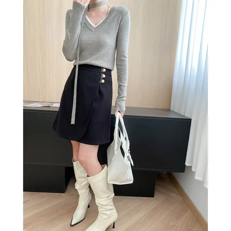 ボトムス スカート 2色展開  無地 通勤 流行兆し ブラック コーヒー色