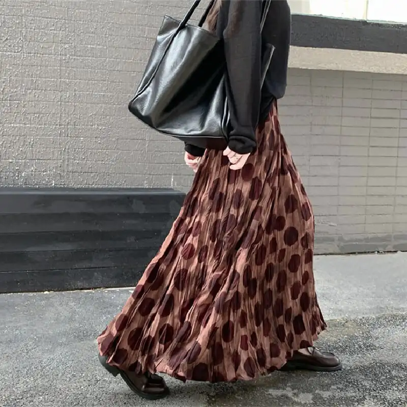 ボトムス スカート クロケ ドット柄 ロング丈 カジュアル