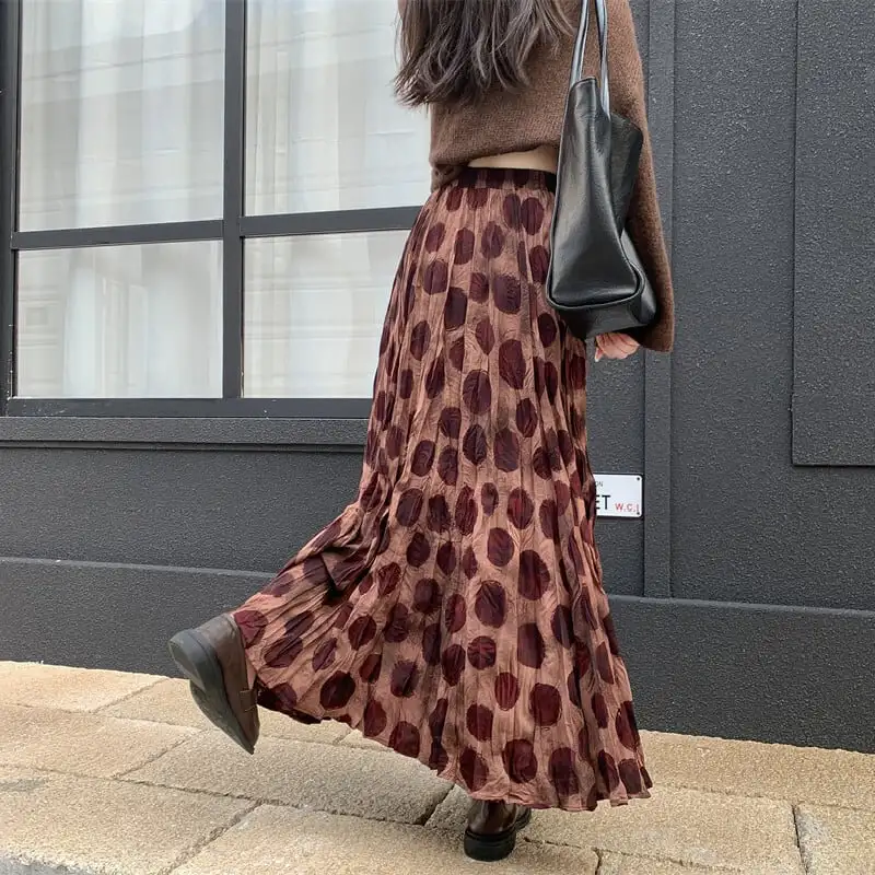 ボトムス スカート クロケ ドット柄 ロング丈 カジュアル