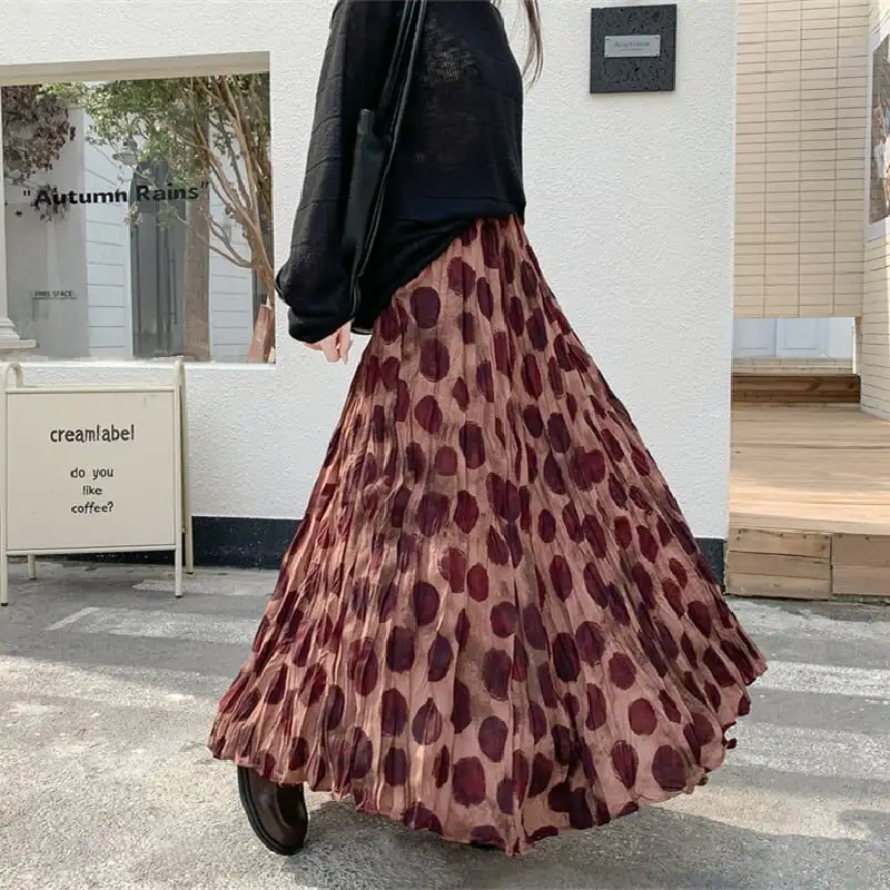 ボトムス スカート クロケ ドット柄 ロング丈 カジュアル