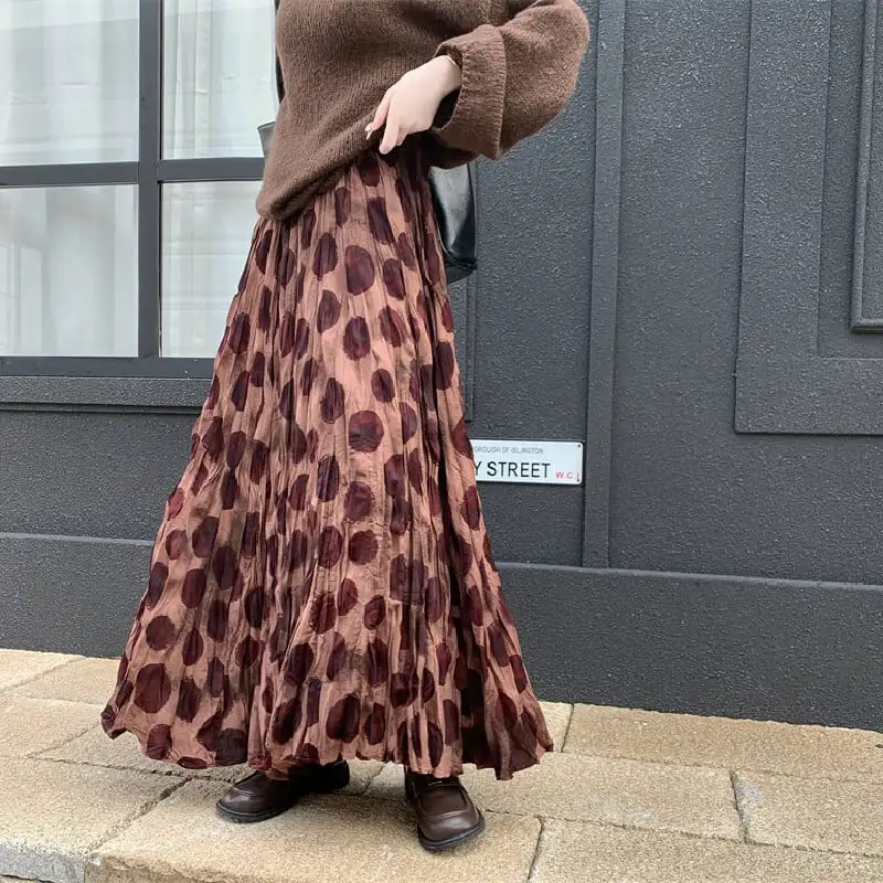 ボトムス スカート クロケ ドット柄 ロング丈 カジュアル